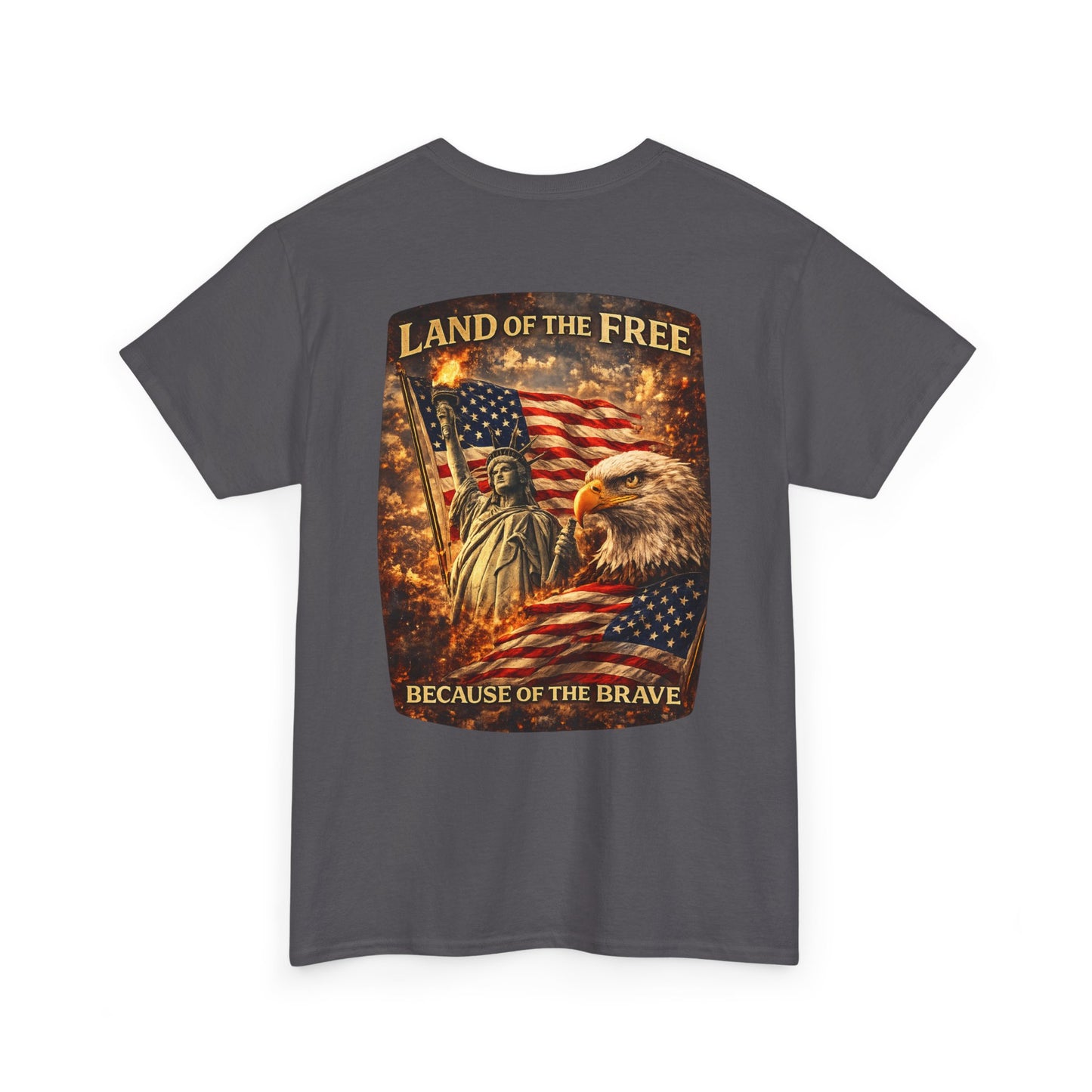 Patriotic 'Land of the Free' American Flag, Statue of Liberty & Eagle Graphic T-shirt