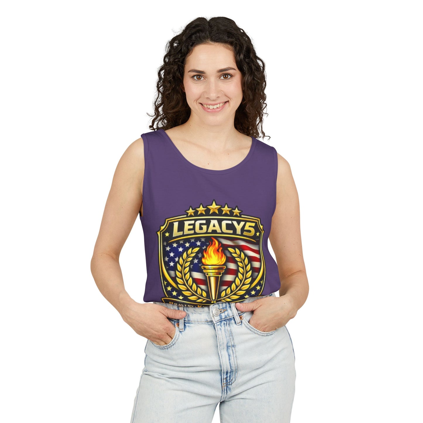 Legacy Shield Tank Top â€” American Flag Torch Emblem