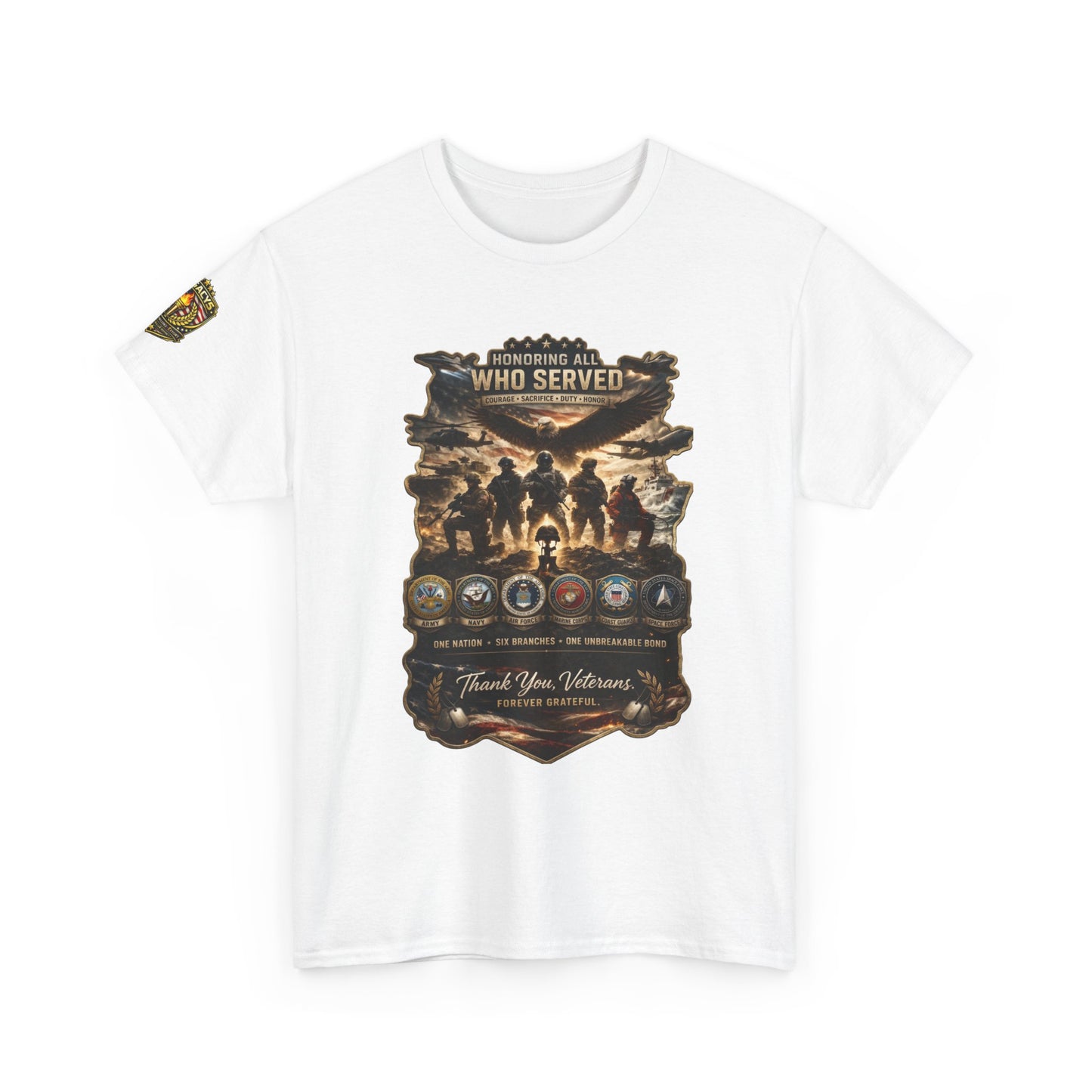Thank You Veterans Tribute T-Shirt â€” "Who Served" Military Appreciation w/ Legacy 5 Brand Crest