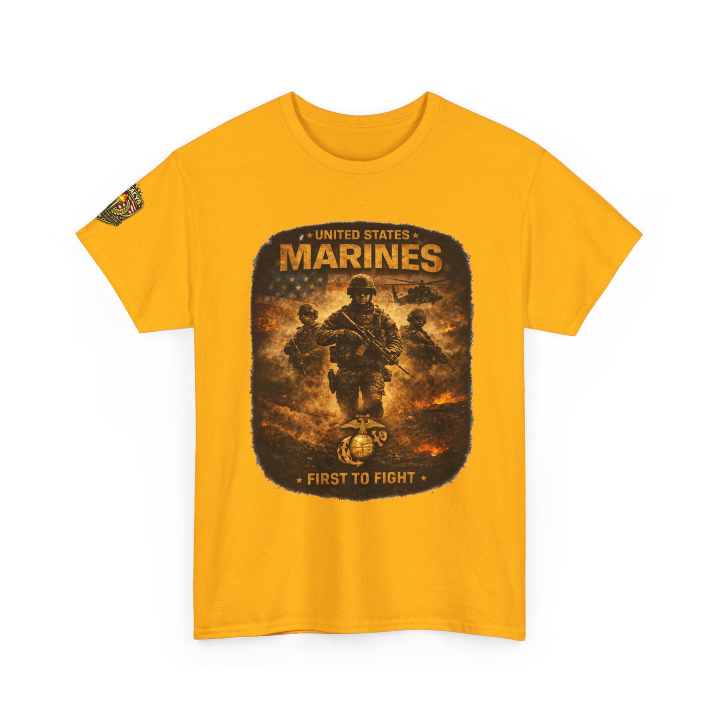 Marines "First to Fight" Graphic Tee â€” U.S. Marines Military Tribute w/ Legacy 5 Brand Crest