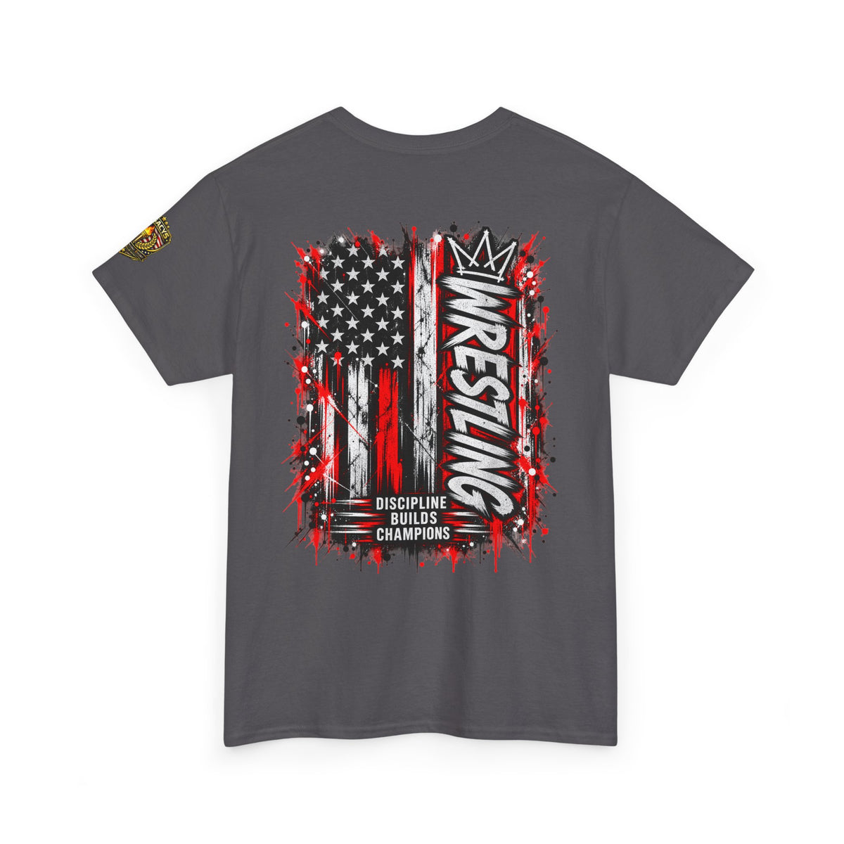 Wrestling USA Flag Tee — "Discipline Builds Champions"