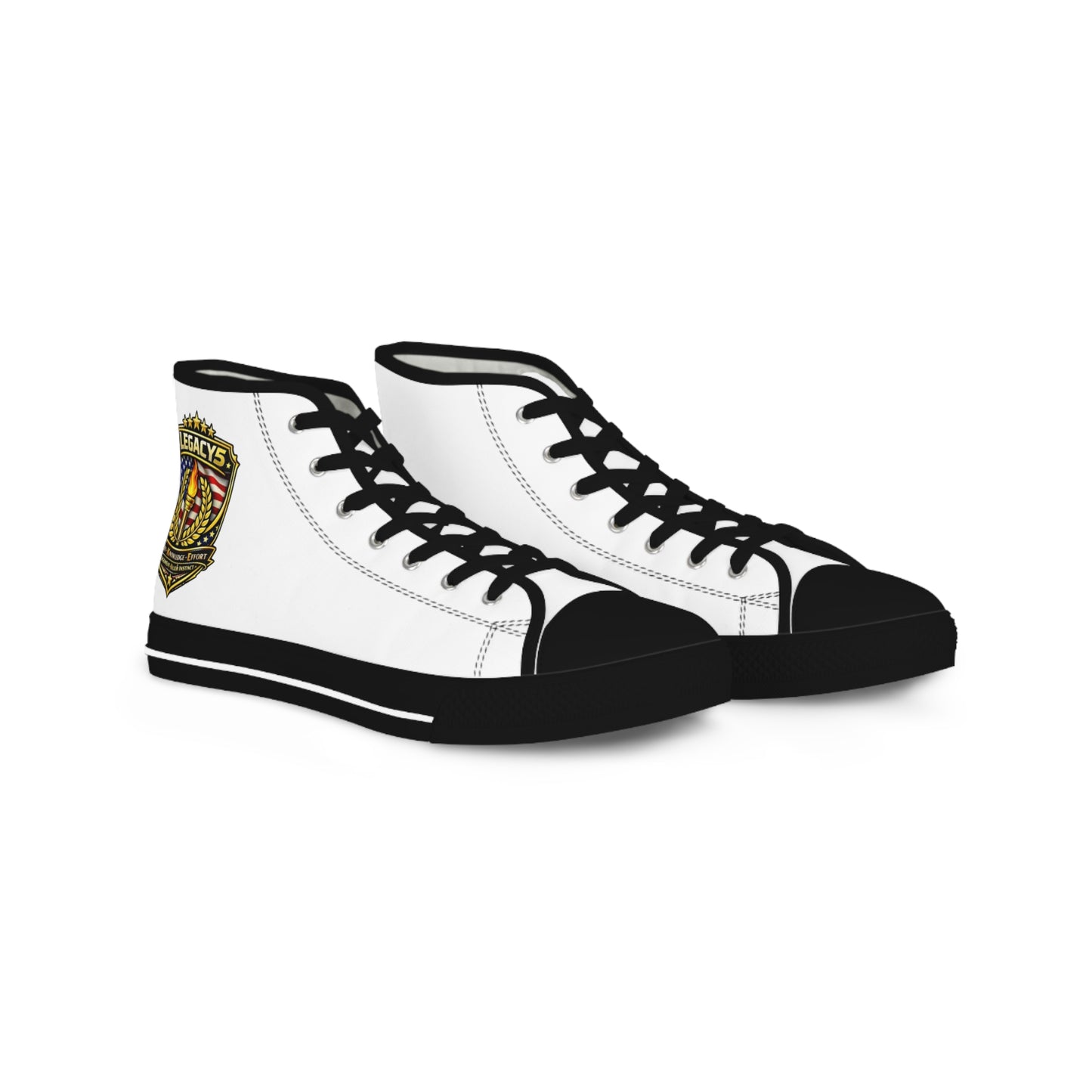 Legacy 5 Brand Crest High Top Sneakers â€” White Canvas Mens Shoes