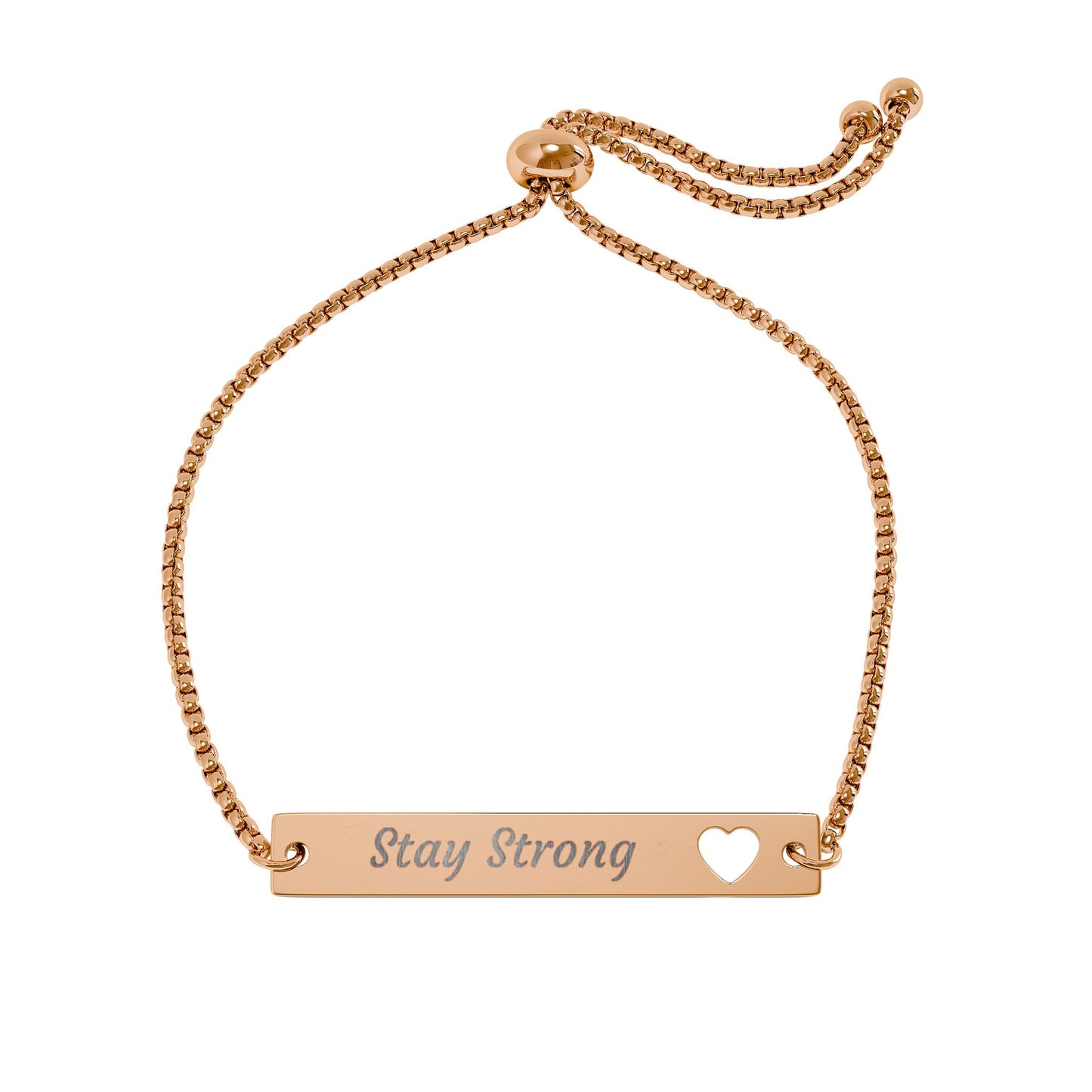 Engravable Heart Bar Bracelet â€“ Adjustable Gold/Rose Gold 'Stay Strong' Personalized Bracelet