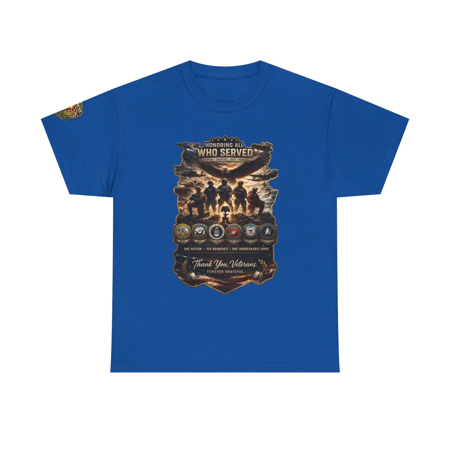 Thank You Veterans Tribute T-Shirt â€” "Who Served" Military Appreciation w/ Legacy 5 Brand Crest