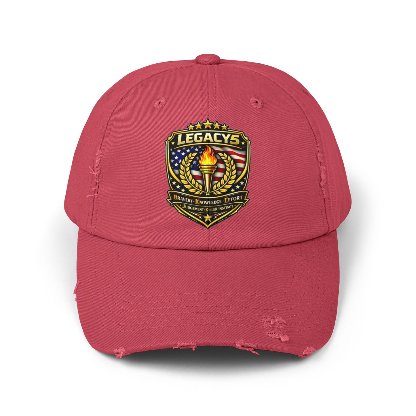 Legacy Shield Distressed Cap — Patriotic Torch Embroidered Hat