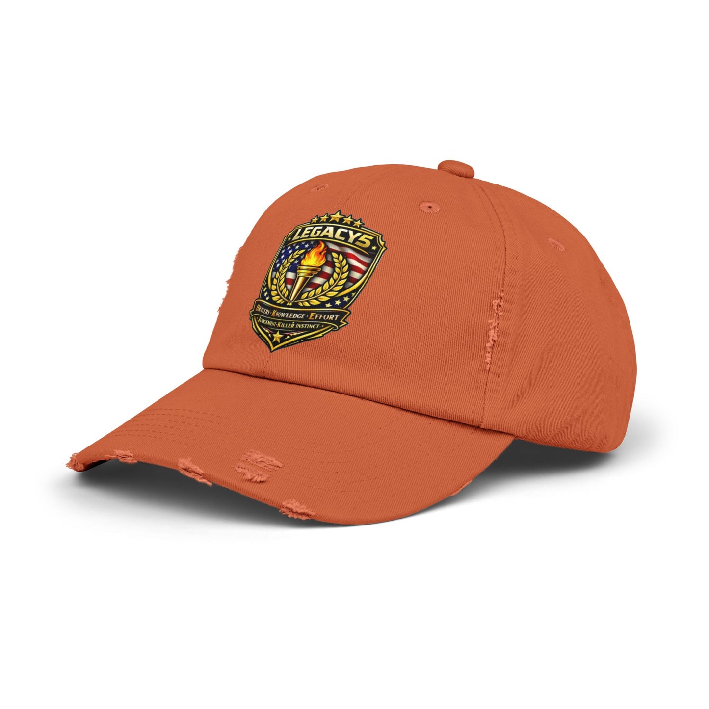 Legacy Shield Distressed Cap — Patriotic Torch Embroidered Hat
