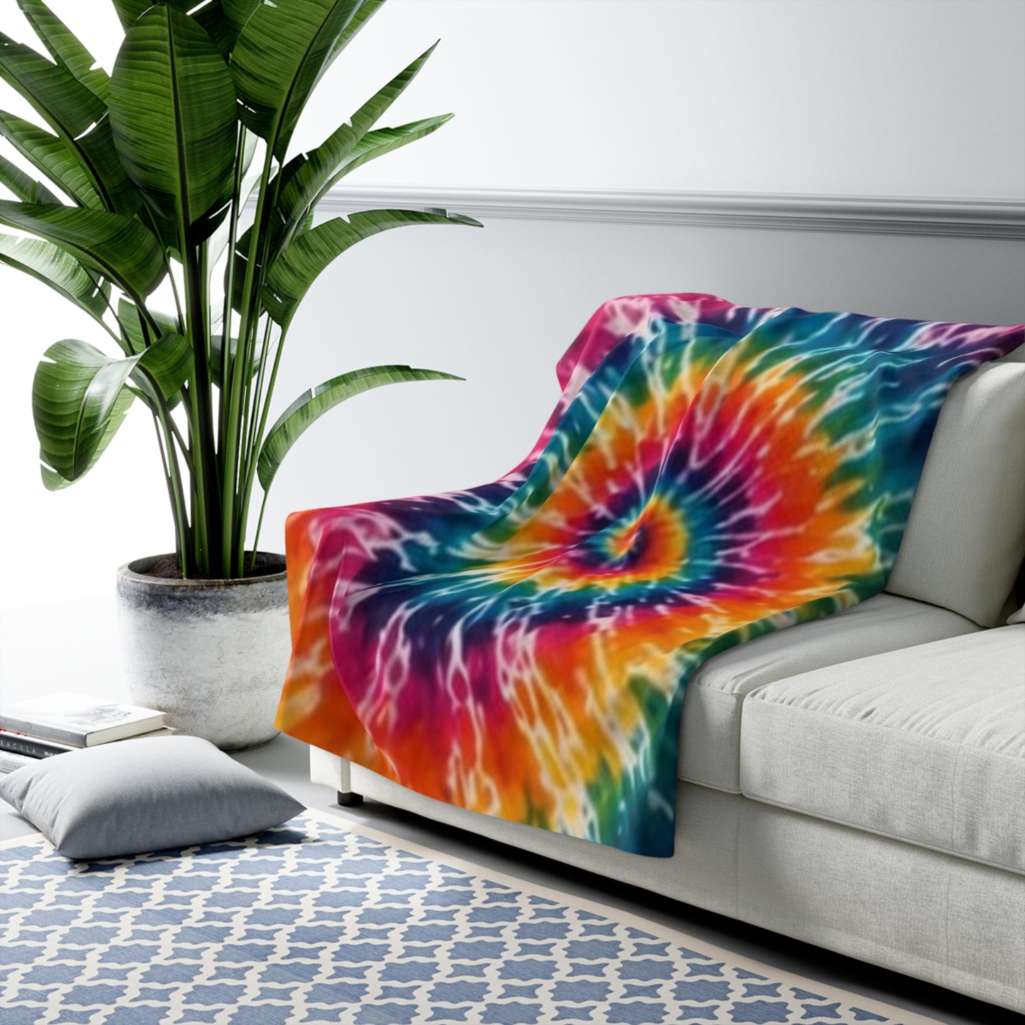 Tie-Dye Spiral Sherpa Blanket — Colorful Cozy Fleece Throw