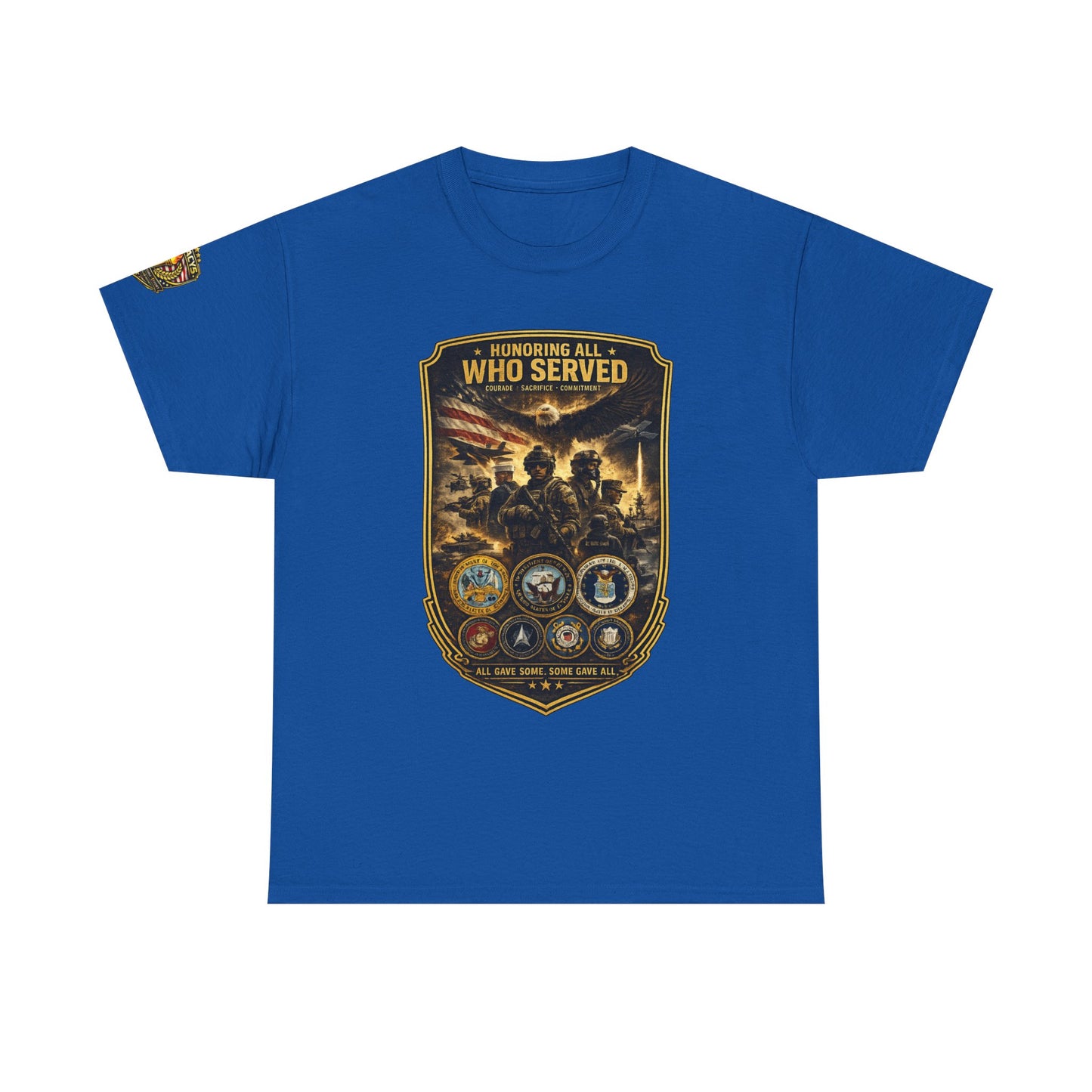 Veteran Tribute â€” "Honoring All Who Served" Military Emblem Tee w/ Legacy 5 Brand Crest
