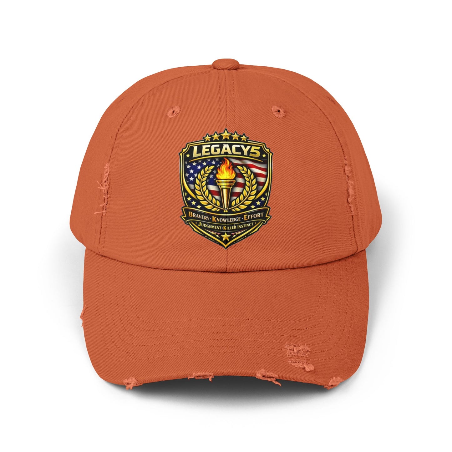 Legacy Shield Distressed Cap — Patriotic Torch Embroidered Hat