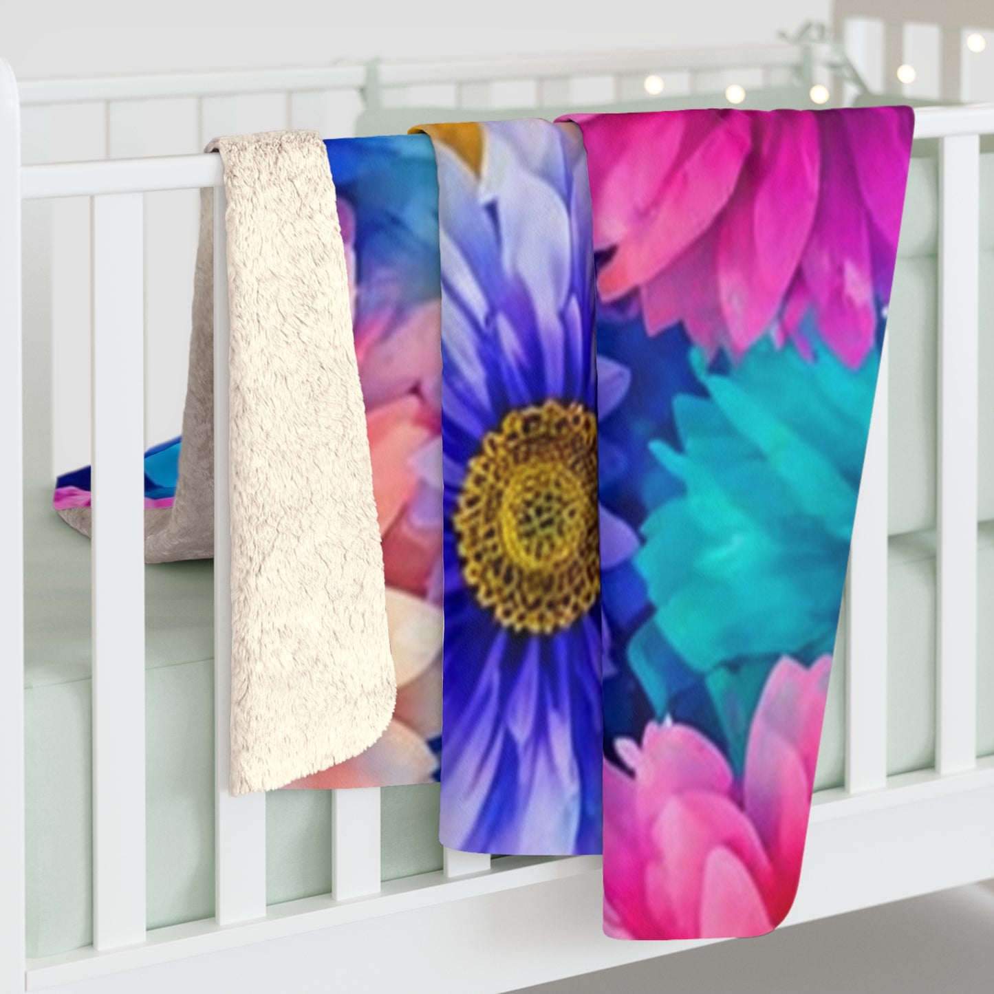 Floral Sherpa Blanket – Vibrant Rainbow Daisy Cozy Throw