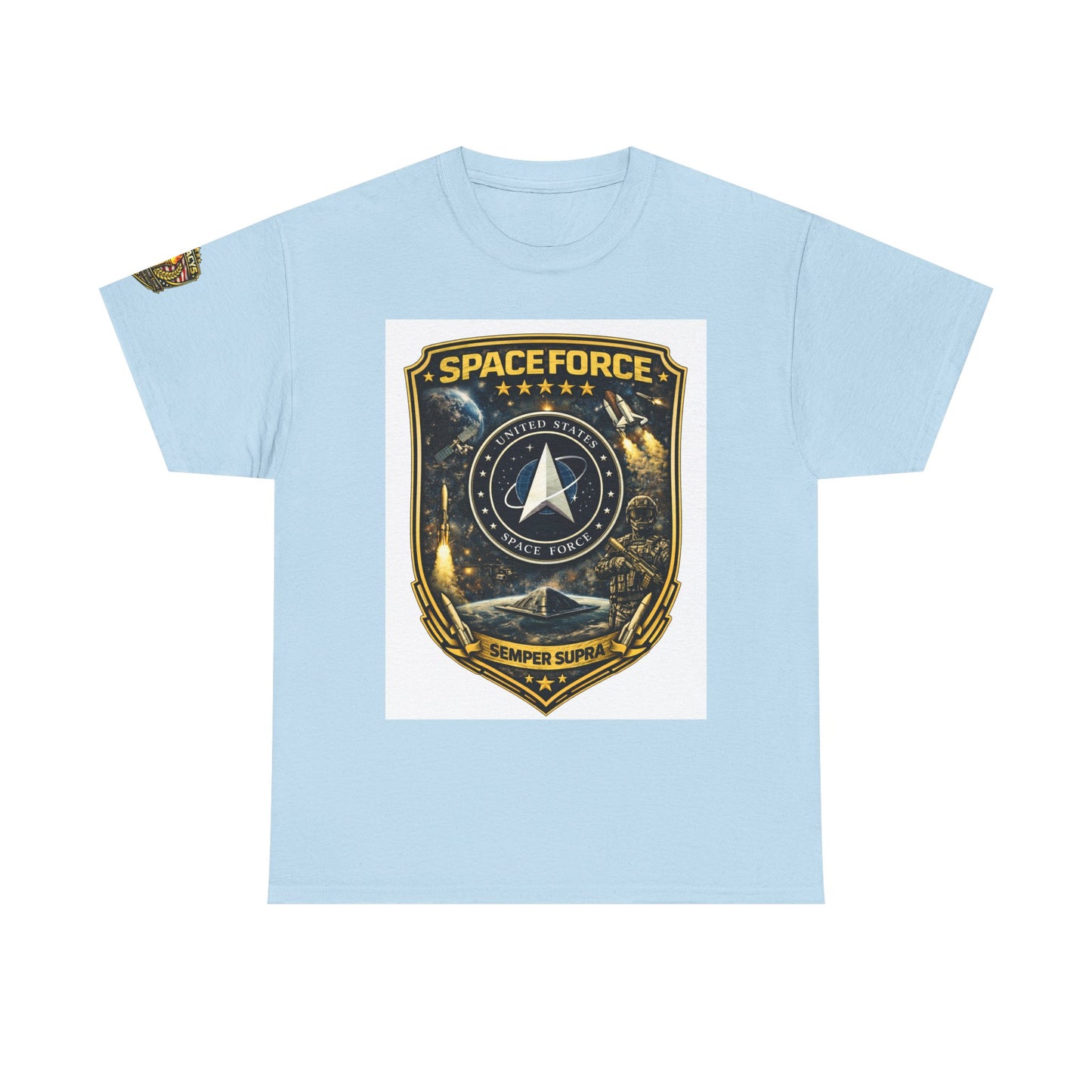 Space Force Shield T-Shirt â€” 'Spaceforce' Emblem w/ Legacy 5 Brand Crest