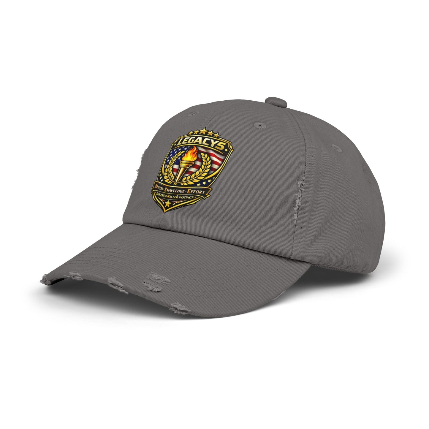 Legacy Shield Distressed Cap — Patriotic Torch Embroidered Hat