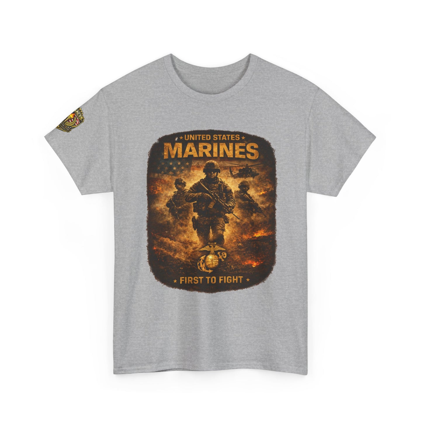 Marines "First to Fight" Graphic Tee â€” U.S. Marines Military Tribute w/ Legacy 5 Brand Crest