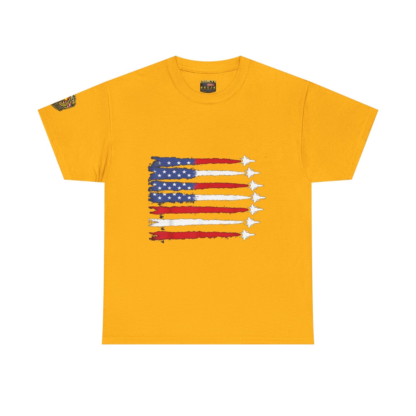 Patriotic Fighter Jet Flag Tee â€” American Flag with Jet Silhouettes w/Legacy 5 Brand Crest