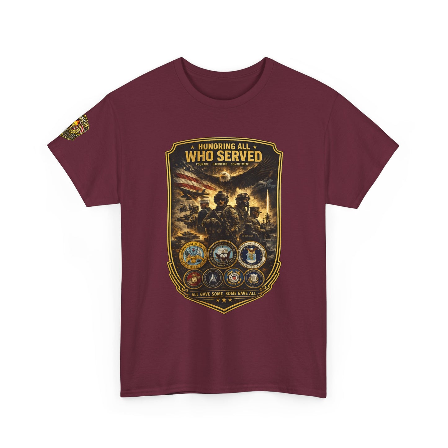 Veteran Tribute â€” "Honoring All Who Served" Military Emblem Tee w/ Legacy 5 Brand Crest