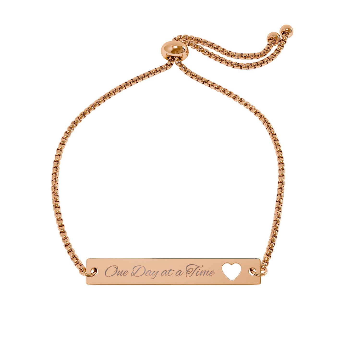 Engravable Heart Bar Bracelet â€” Adjustable Gold Plate Personalized Jewelry