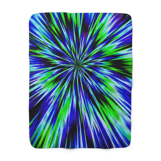Cosmic Burst Sherpa Blanket — Blue & Green Tie-Dye Fleece Throw