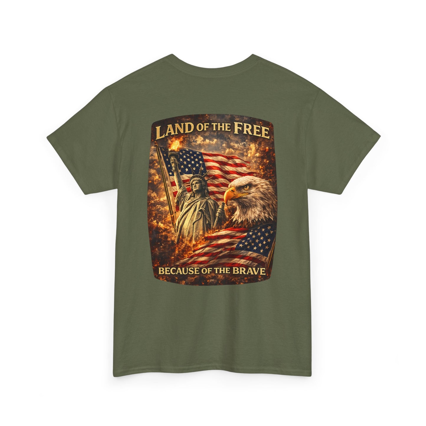 Patriotic 'Land of the Free' American Flag, Statue of Liberty & Eagle Graphic T-shirt