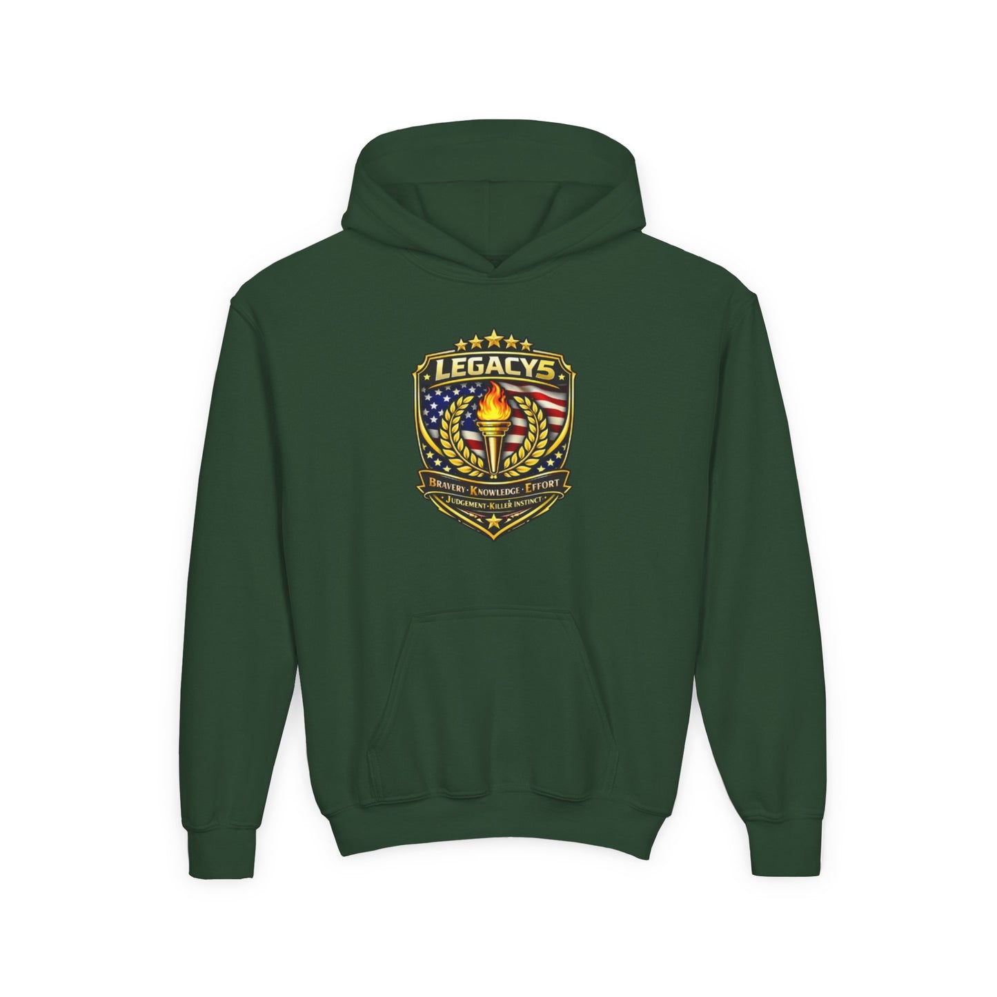 Youth Hoodie â€” "Legacy's" American Flag Torch Emblem