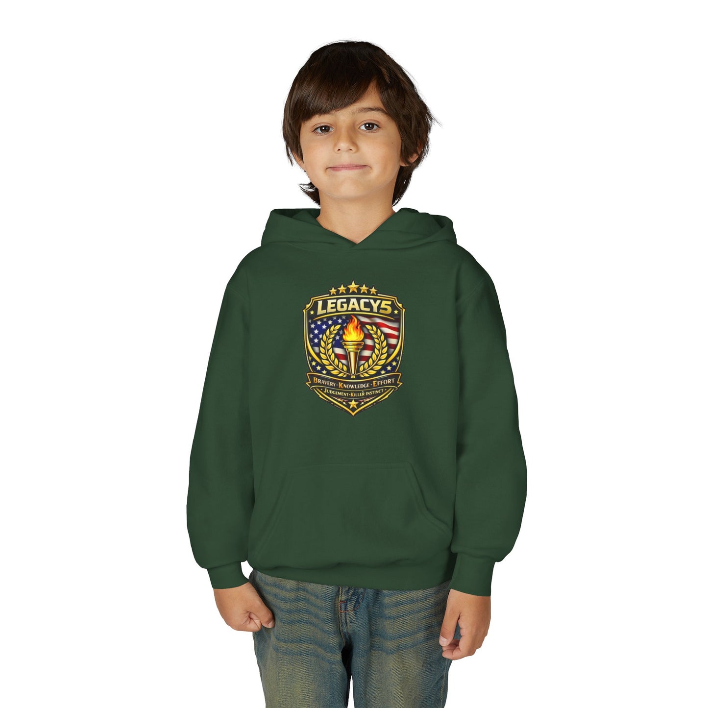 Youth Hoodie â€” "Legacy's" American Flag Torch Emblem