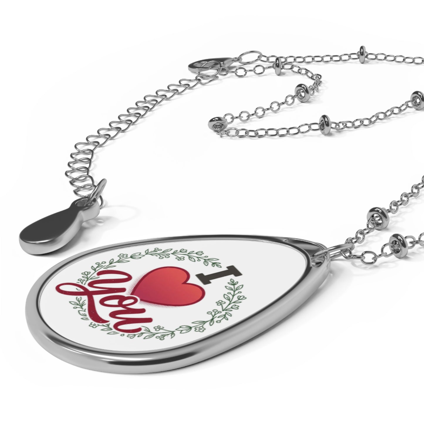 I Love You Oval Necklace — Heart Script Pendant Necklace