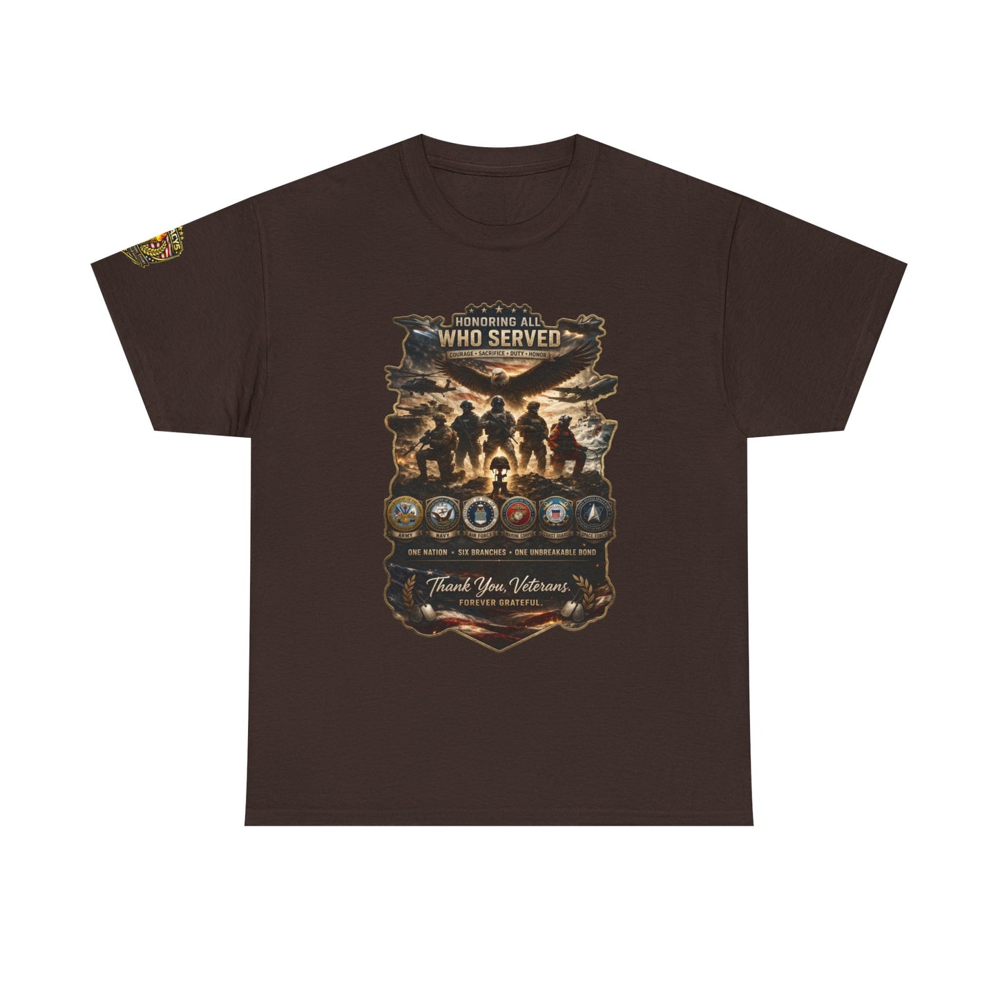 Thank You Veterans Tribute T-Shirt â€” "Who Served" Military Appreciation w/ Legacy 5 Brand Crest