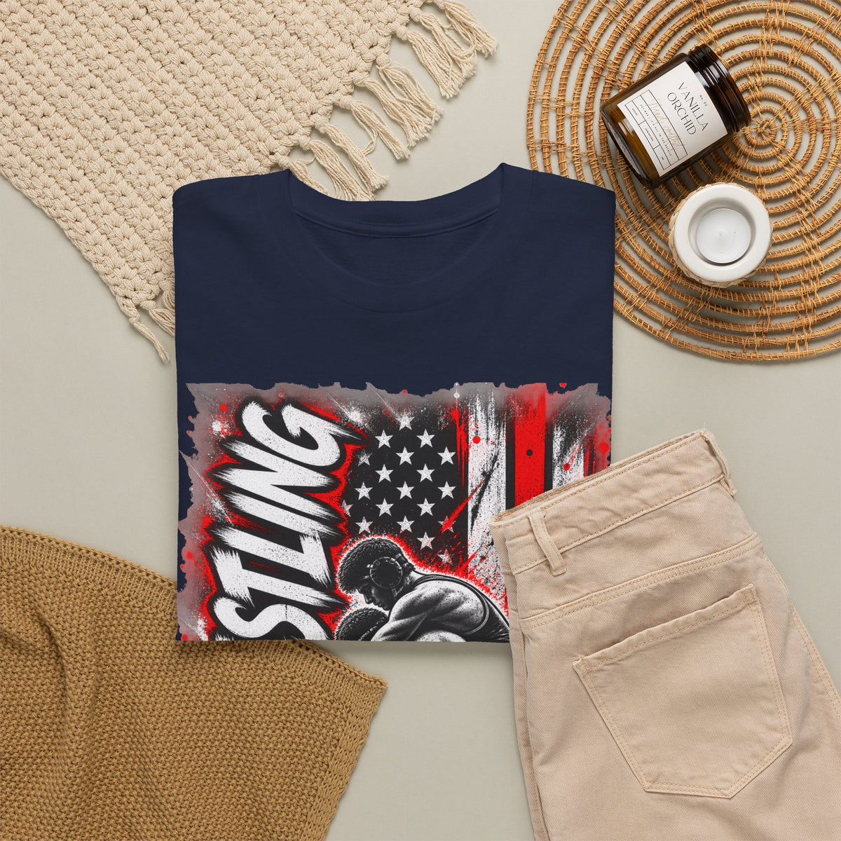 Wrestling USA Flag Tee — "Discipline Builds Champions"