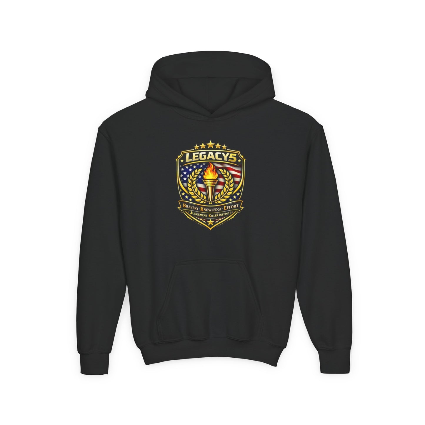 Youth Hoodie â€” "Legacy's" American Flag Torch Emblem