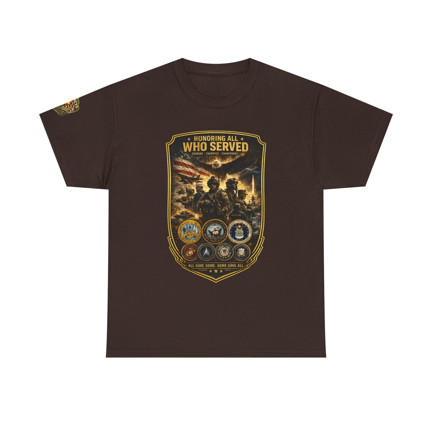 Veteran Tribute â€” "Honoring All Who Served" Military Emblem Tee w/ Legacy 5 Brand Crest