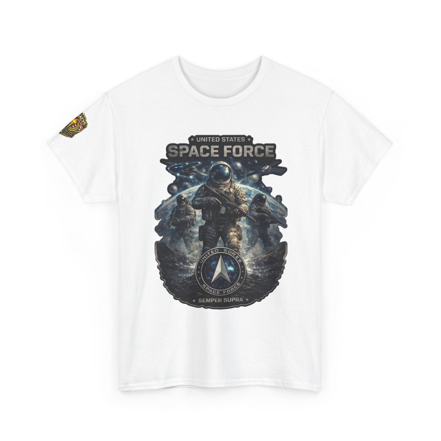 Space Force Graphic Tee â€” Astronaut Troopers Military Space Design w/ Legacy 5 Brand Crest