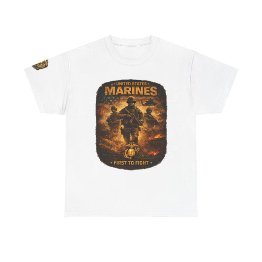 Marines "First to Fight" Graphic Tee â€” U.S. Marines Military Tribute w/ Legacy 5 Brand Crest
