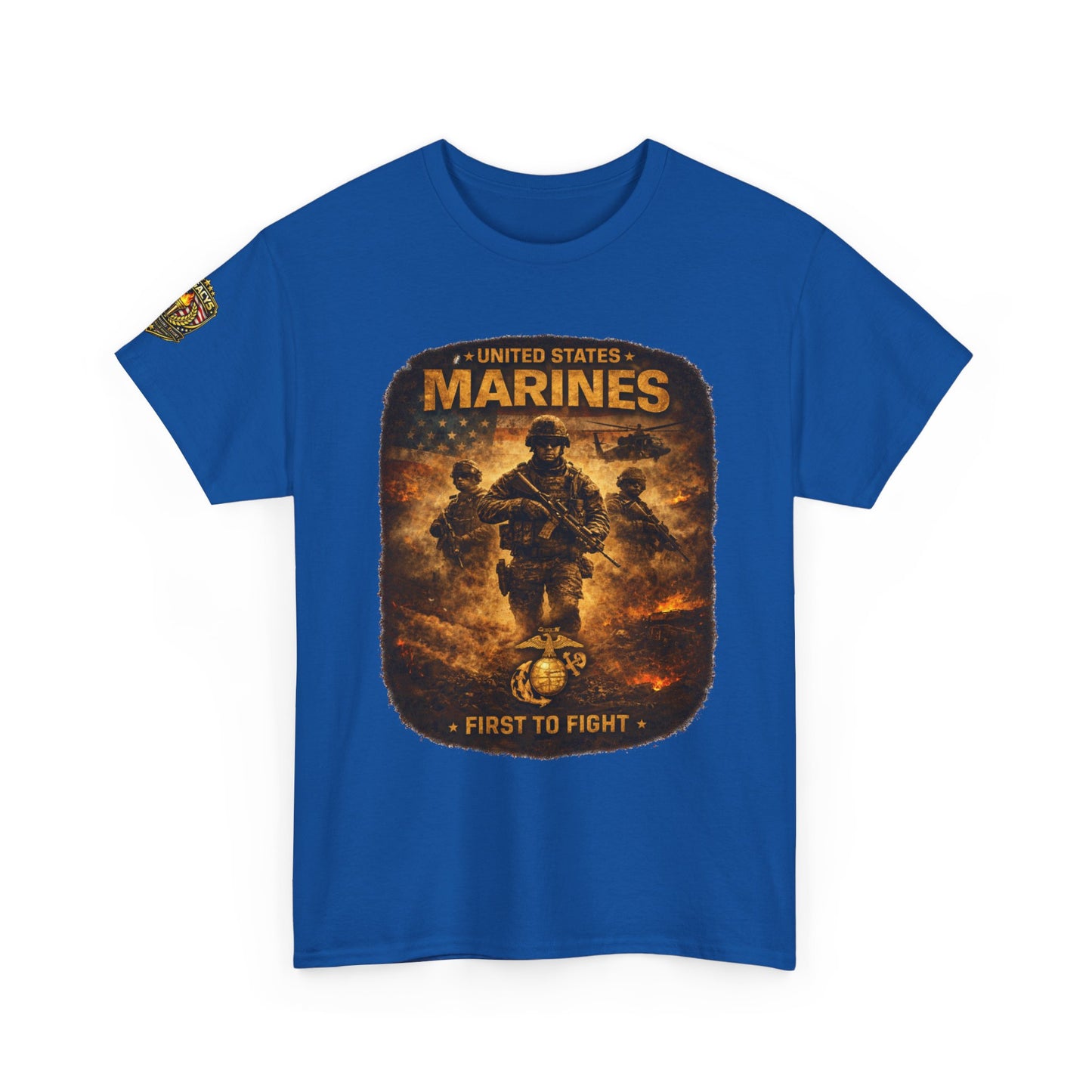 Marines "First to Fight" Graphic Tee â€” U.S. Marines Military Tribute w/ Legacy 5 Brand Crest