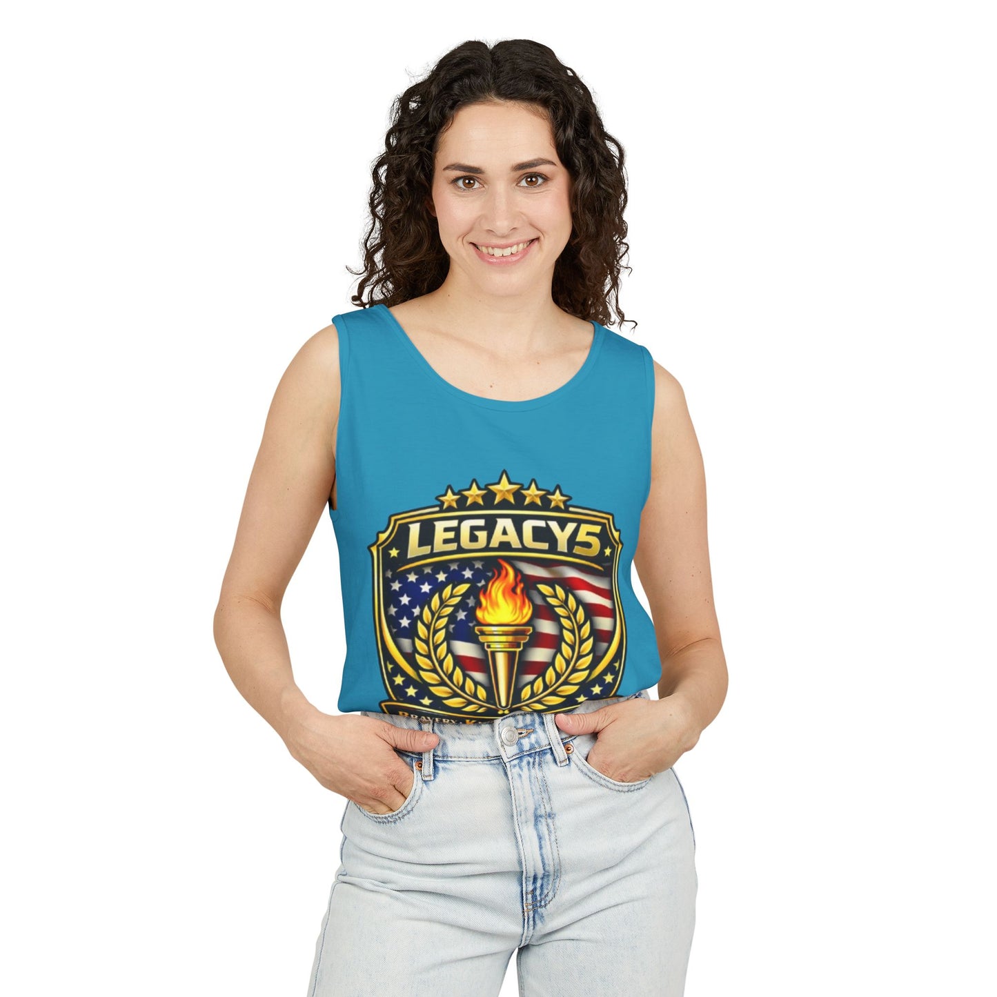 Legacy Shield Tank Top â€” American Flag Torch Emblem