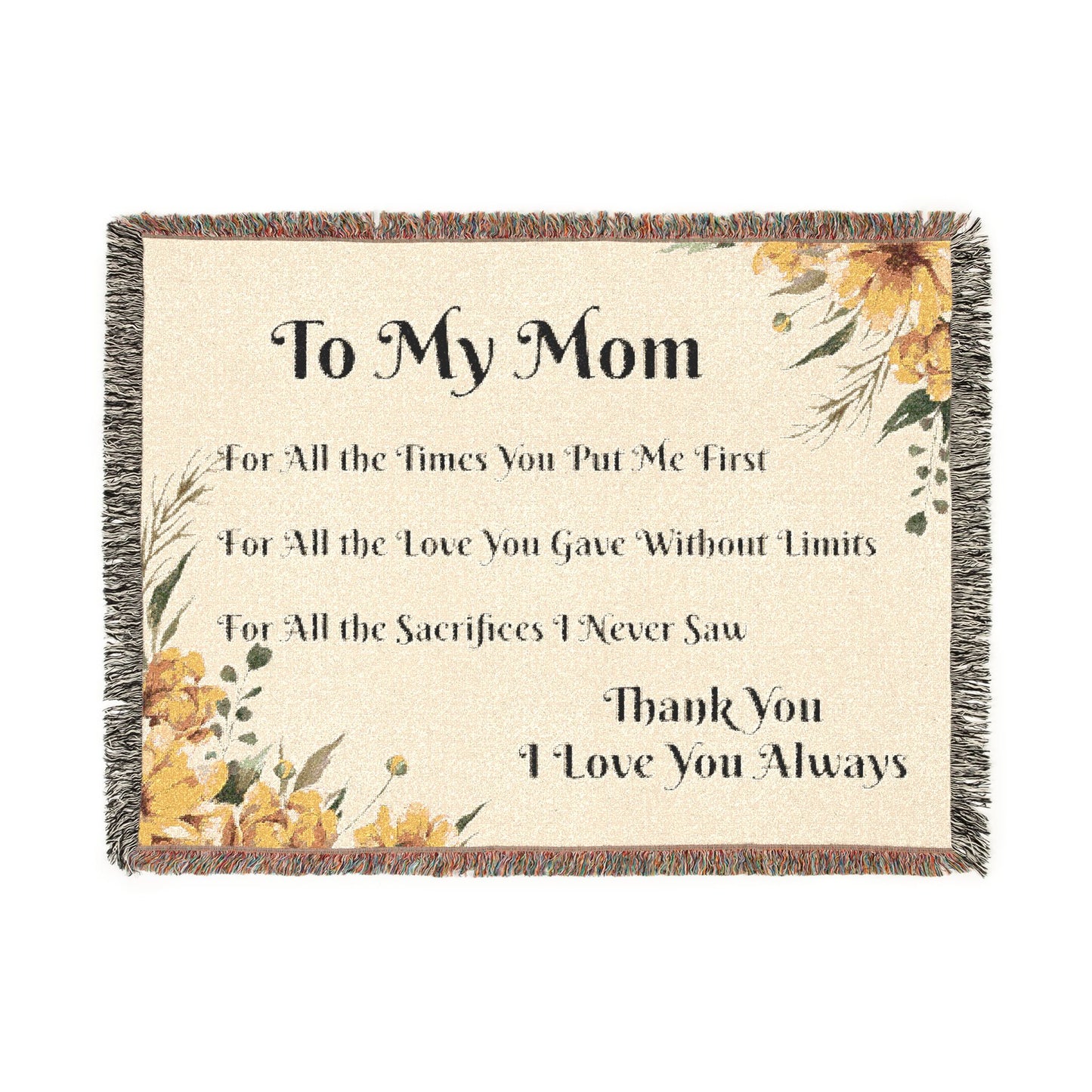 To My Mom- Woven Blanket â€“ Heartfelt Floral Tribute Throw for Motherâ€™s Day & Gifts