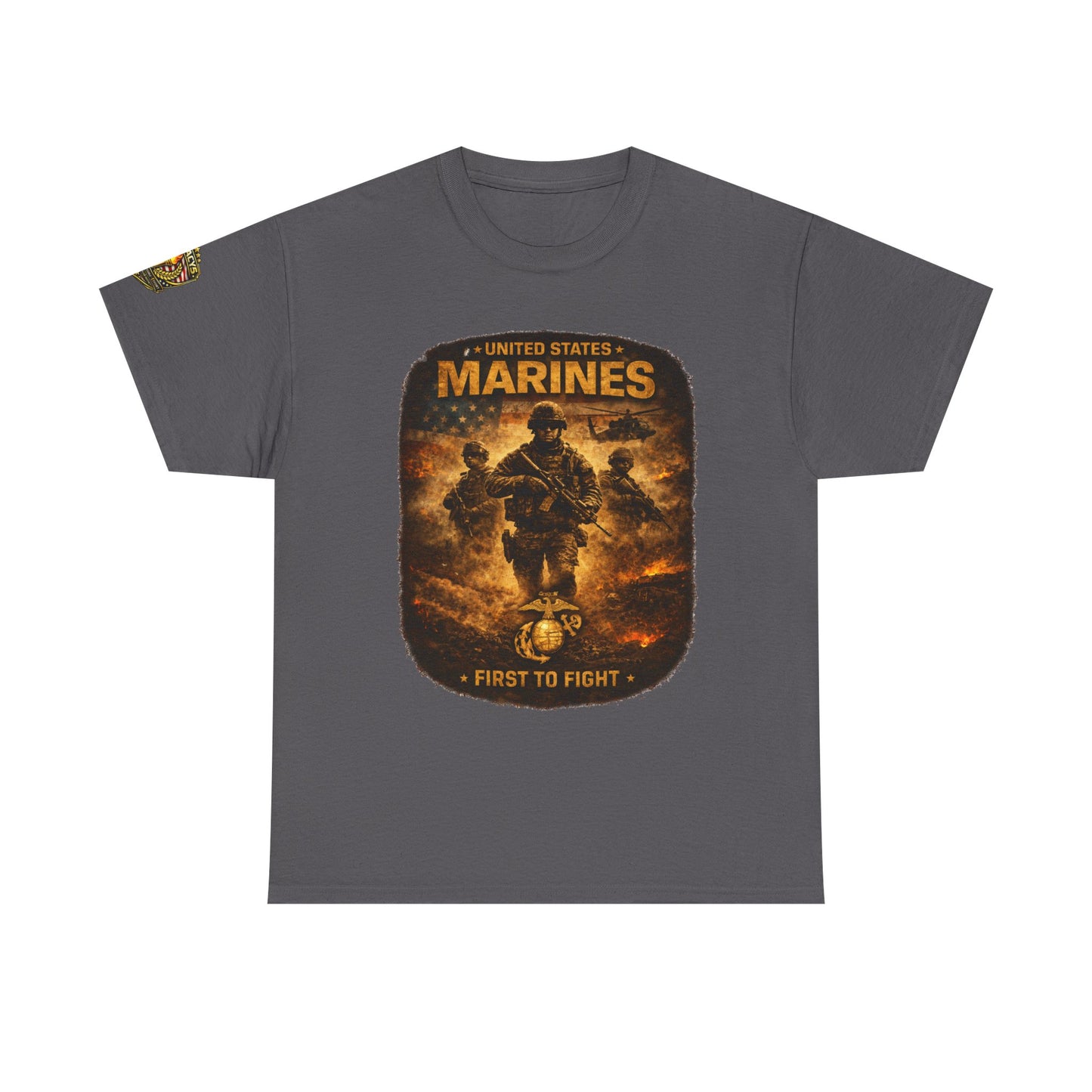 Marines "First to Fight" Graphic Tee â€” U.S. Marines Military Tribute w/ Legacy 5 Brand Crest