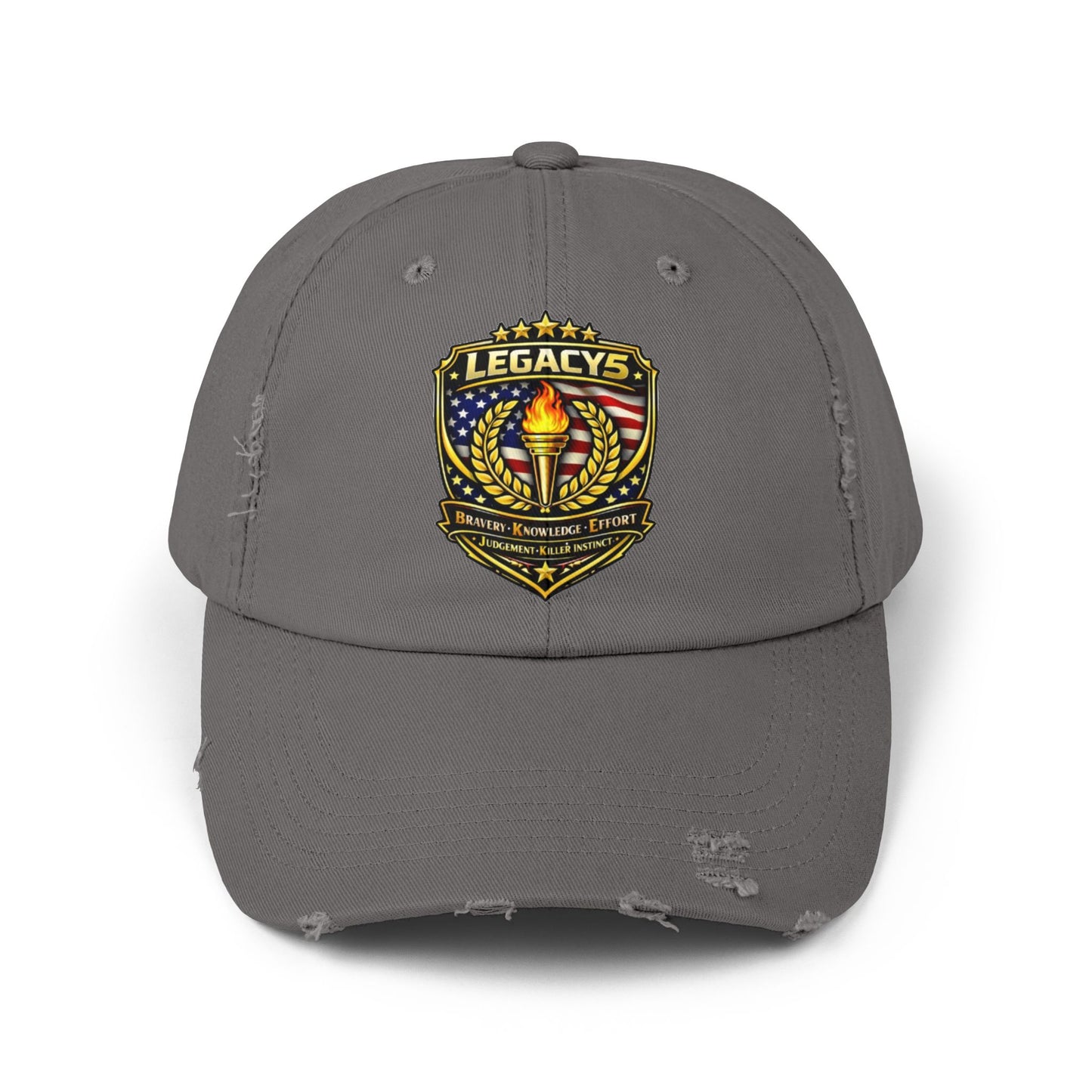 Legacy Shield Distressed Cap — Patriotic Torch Embroidered Hat