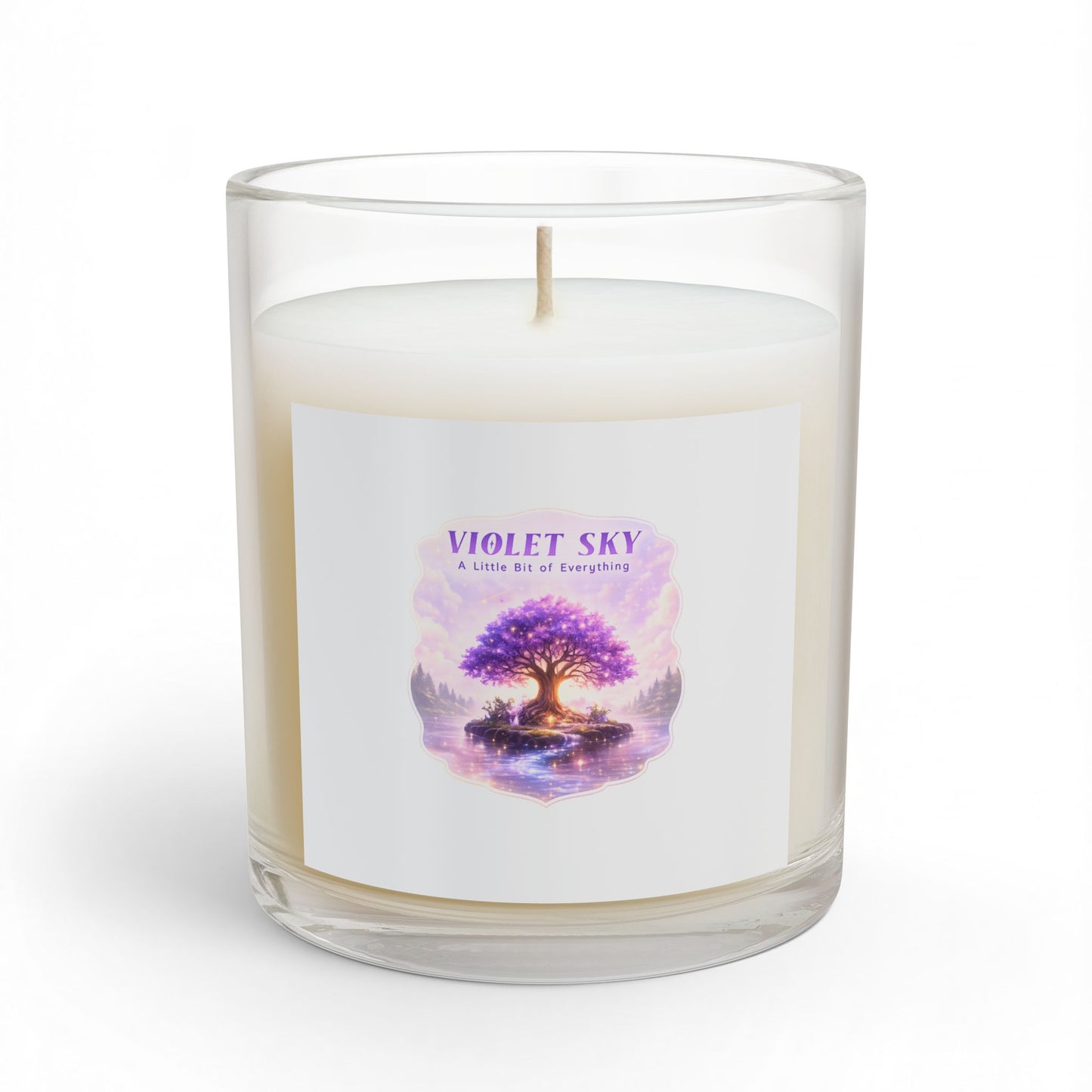 Violet Sky 11oz Glass Candle â€“ Calm Tree Lake Aromatherapy