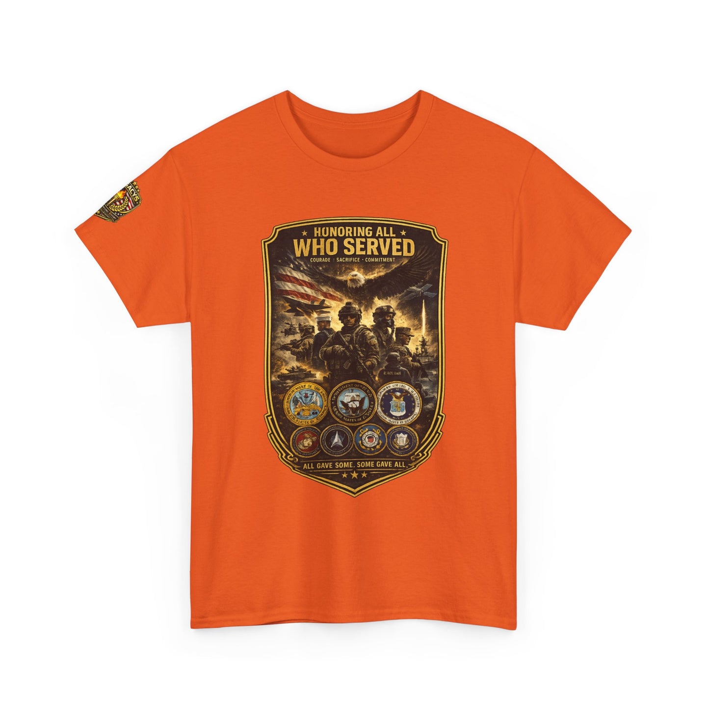 Veteran Tribute â€” "Honoring All Who Served" Military Emblem Tee w/ Legacy 5 Brand Crest