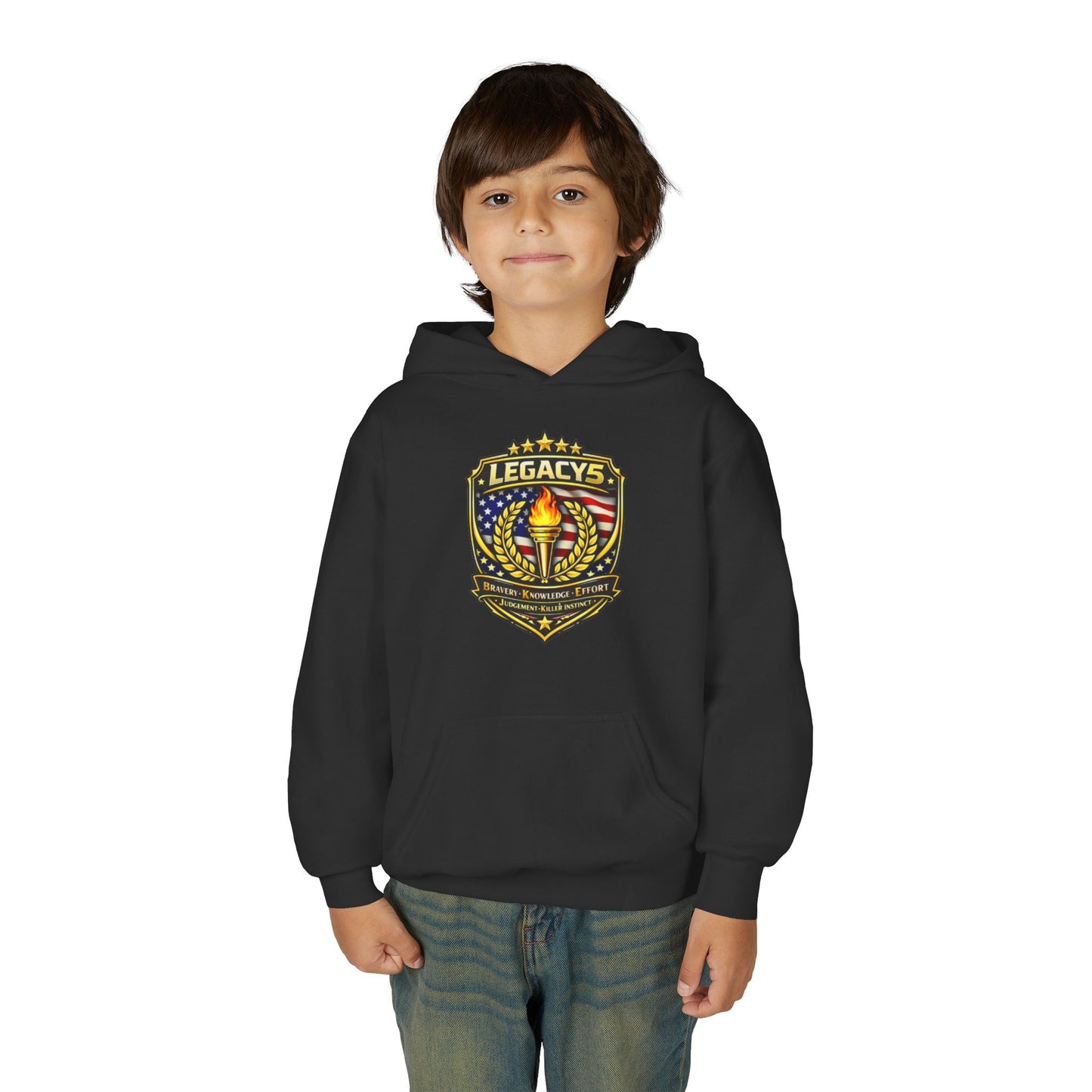 Youth Hoodie â€” "Legacy's" American Flag Torch Emblem