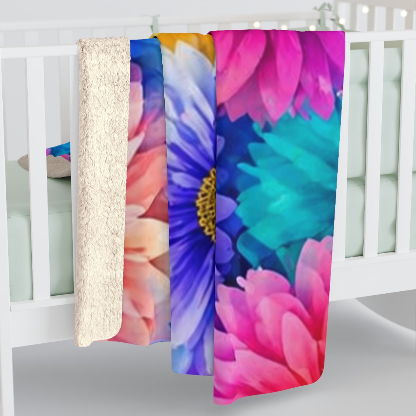 Floral Sherpa Blanket – Vibrant Rainbow Daisy Cozy Throw