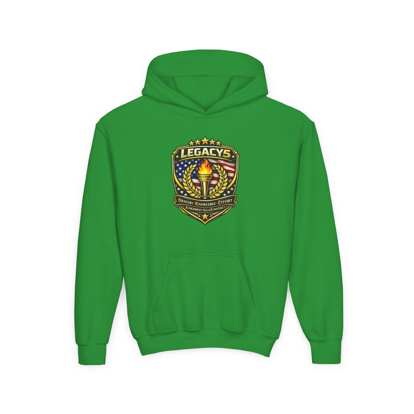 Youth Hoodie â€” "Legacy's" American Flag Torch Emblem