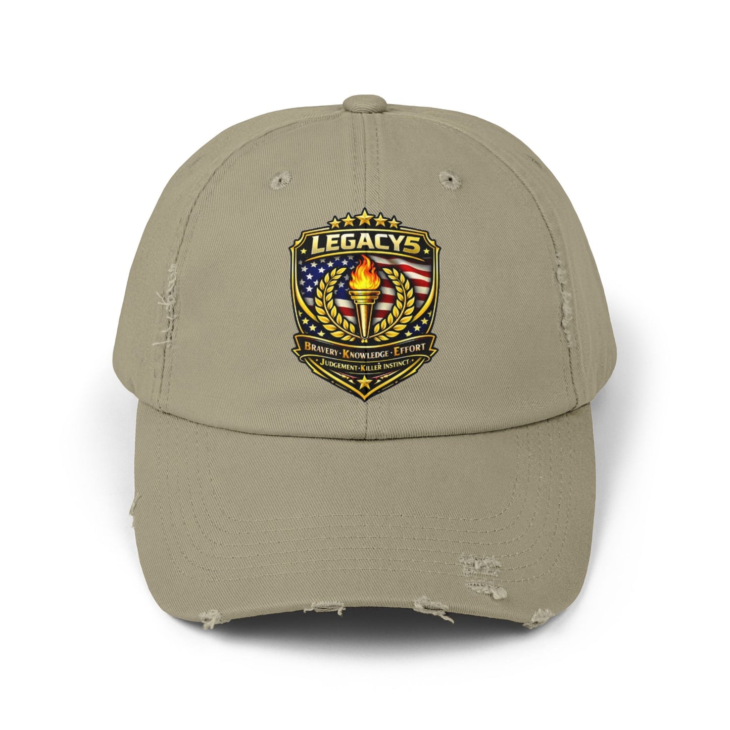 Legacy Shield Distressed Cap — Patriotic Torch Embroidered Hat