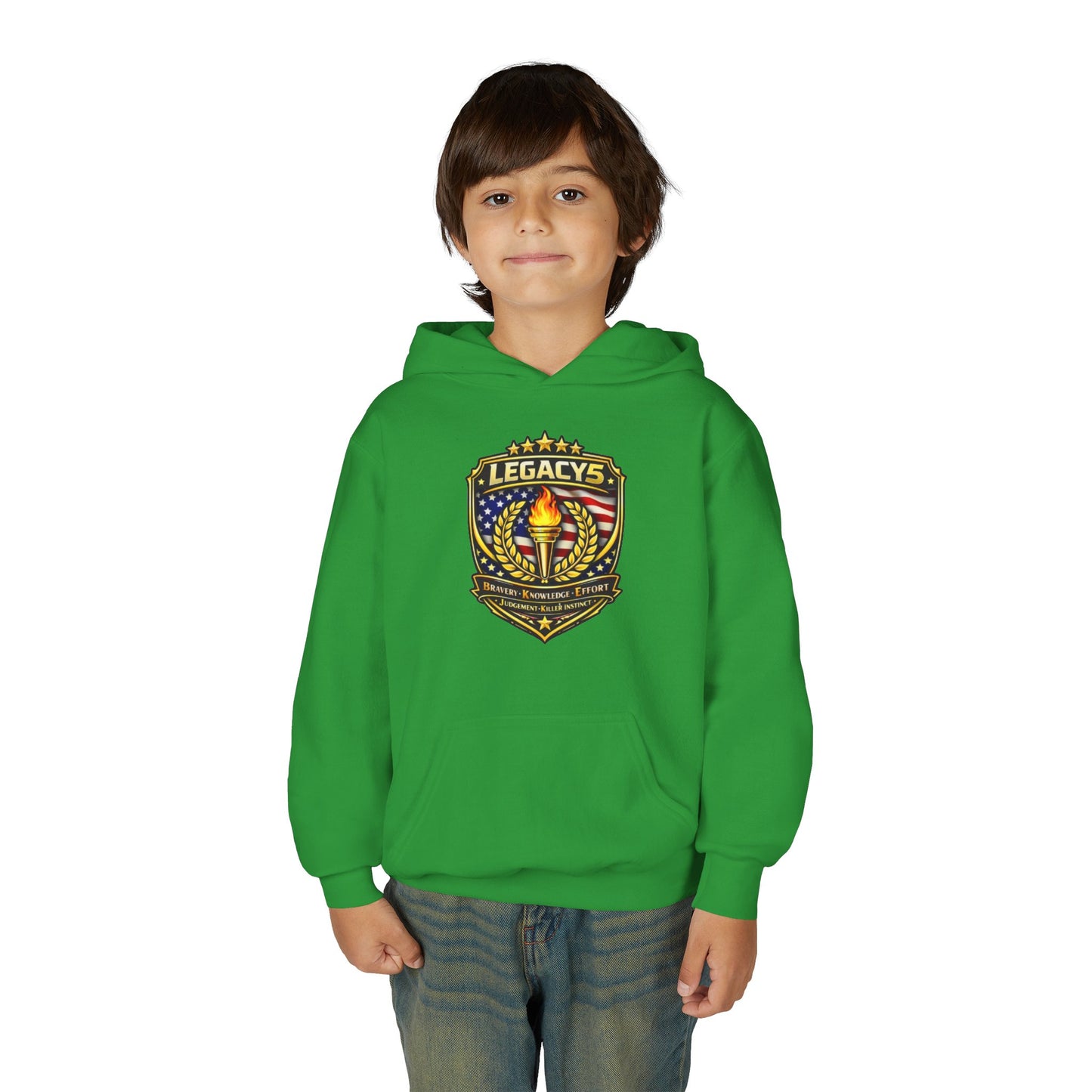 Youth Hoodie â€” "Legacy's" American Flag Torch Emblem
