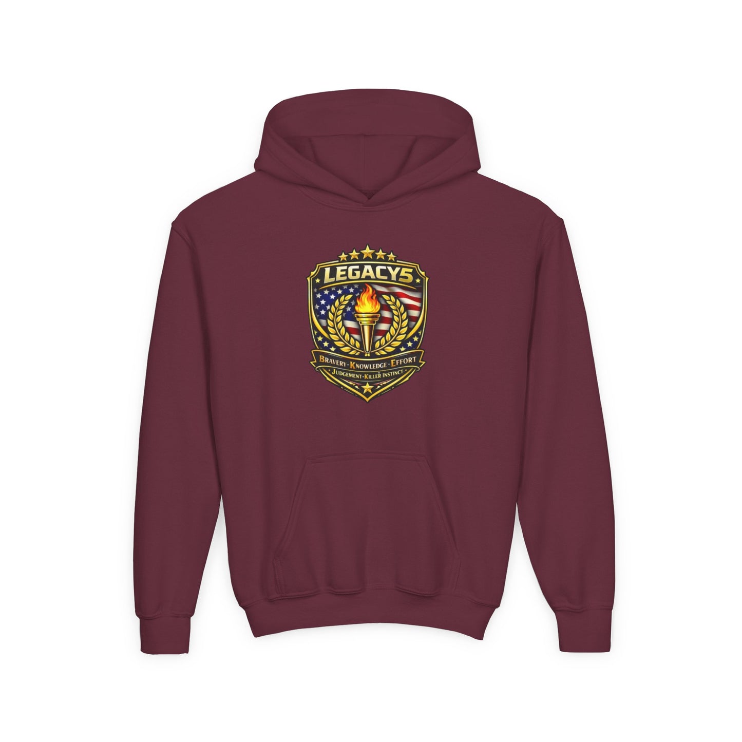 Youth Hoodie â€” "Legacy's" American Flag Torch Emblem