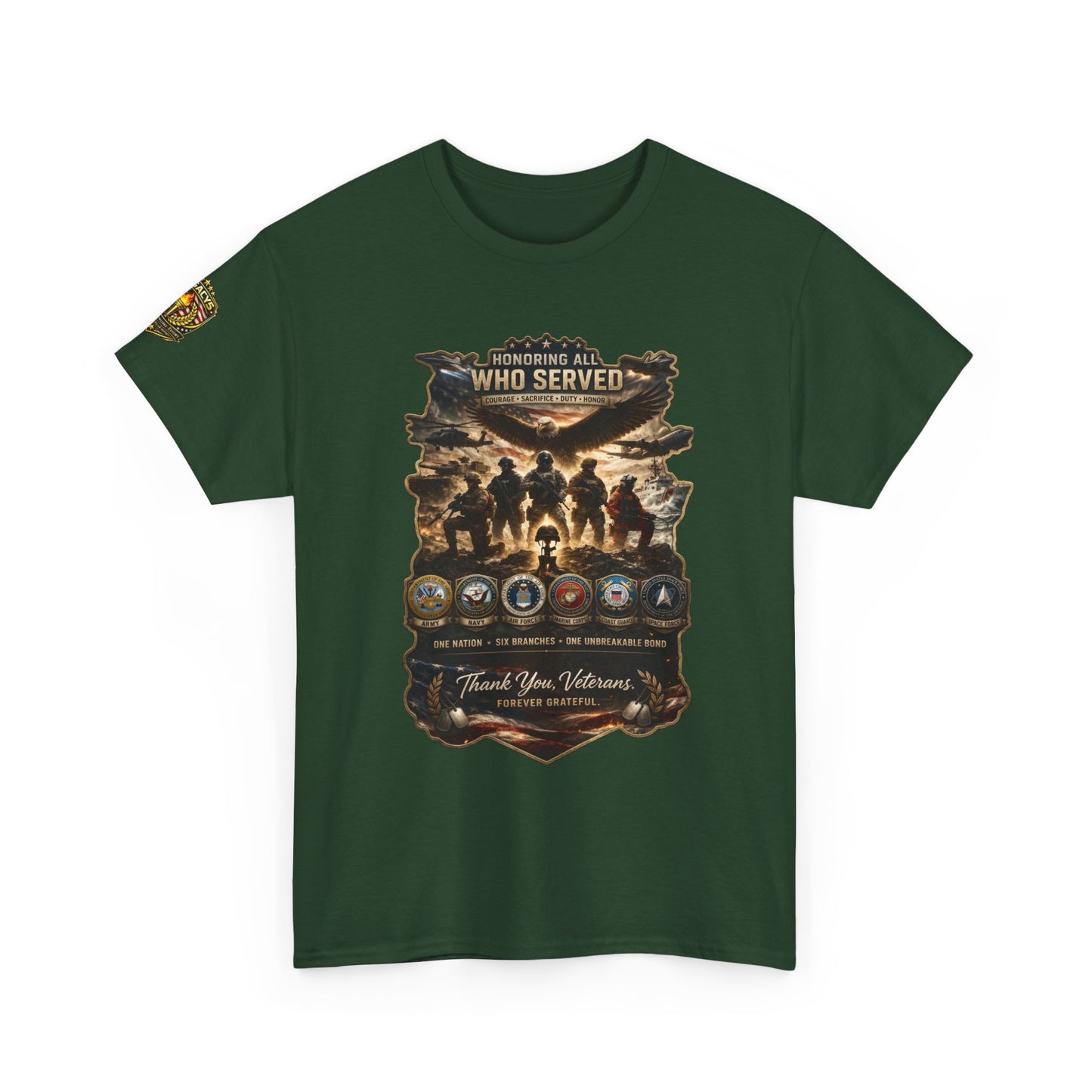 Thank You Veterans Tribute T-Shirt â€” "Who Served" Military Appreciation w/ Legacy 5 Brand Crest