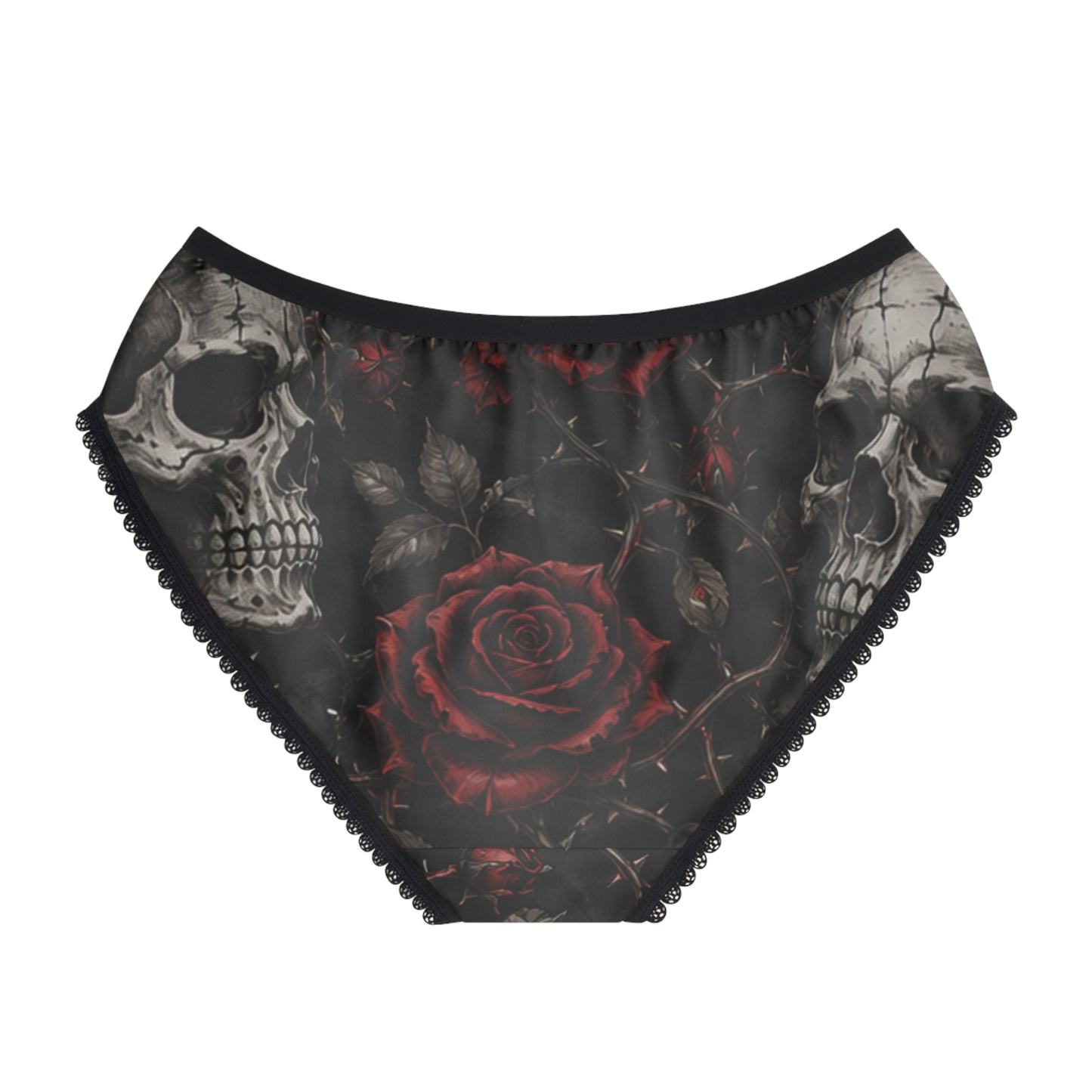 Skull & Red Roses Women's Briefs — Gothic Floral Lingerie