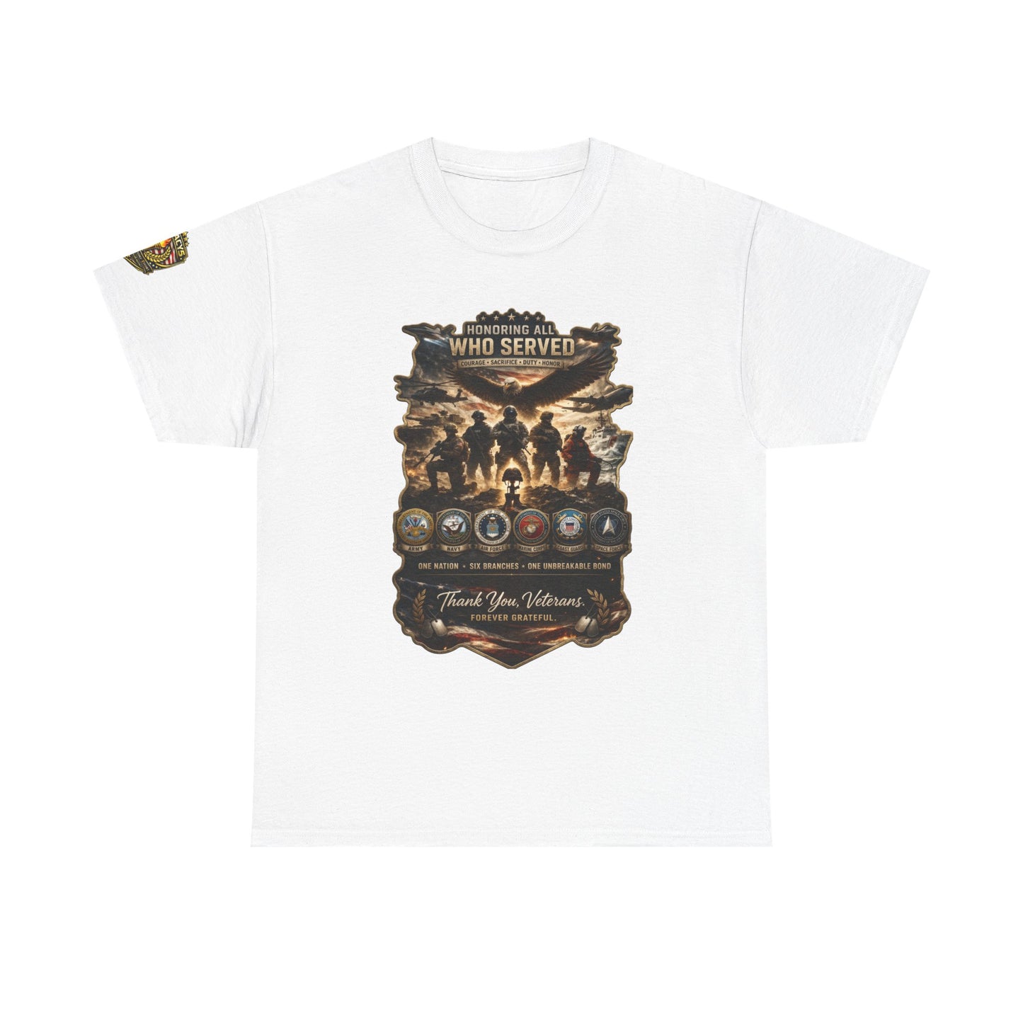 Thank You Veterans Tribute T-Shirt â€” "Who Served" Military Appreciation w/ Legacy 5 Brand Crest