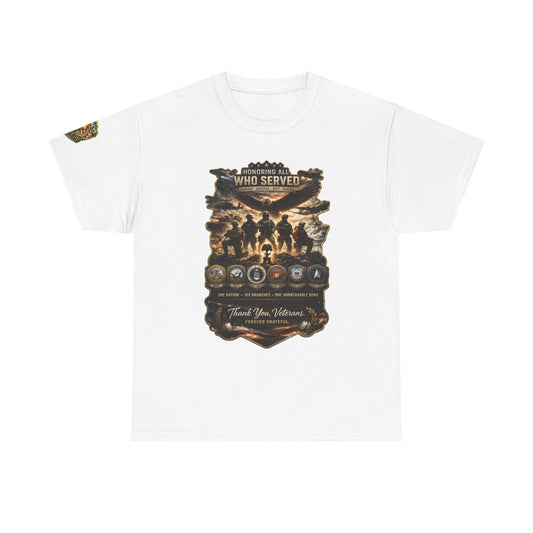 Thank You Veterans Tribute T-Shirt â€” "Who Served" Military Appreciation w/ Legacy 5 Brand Crest