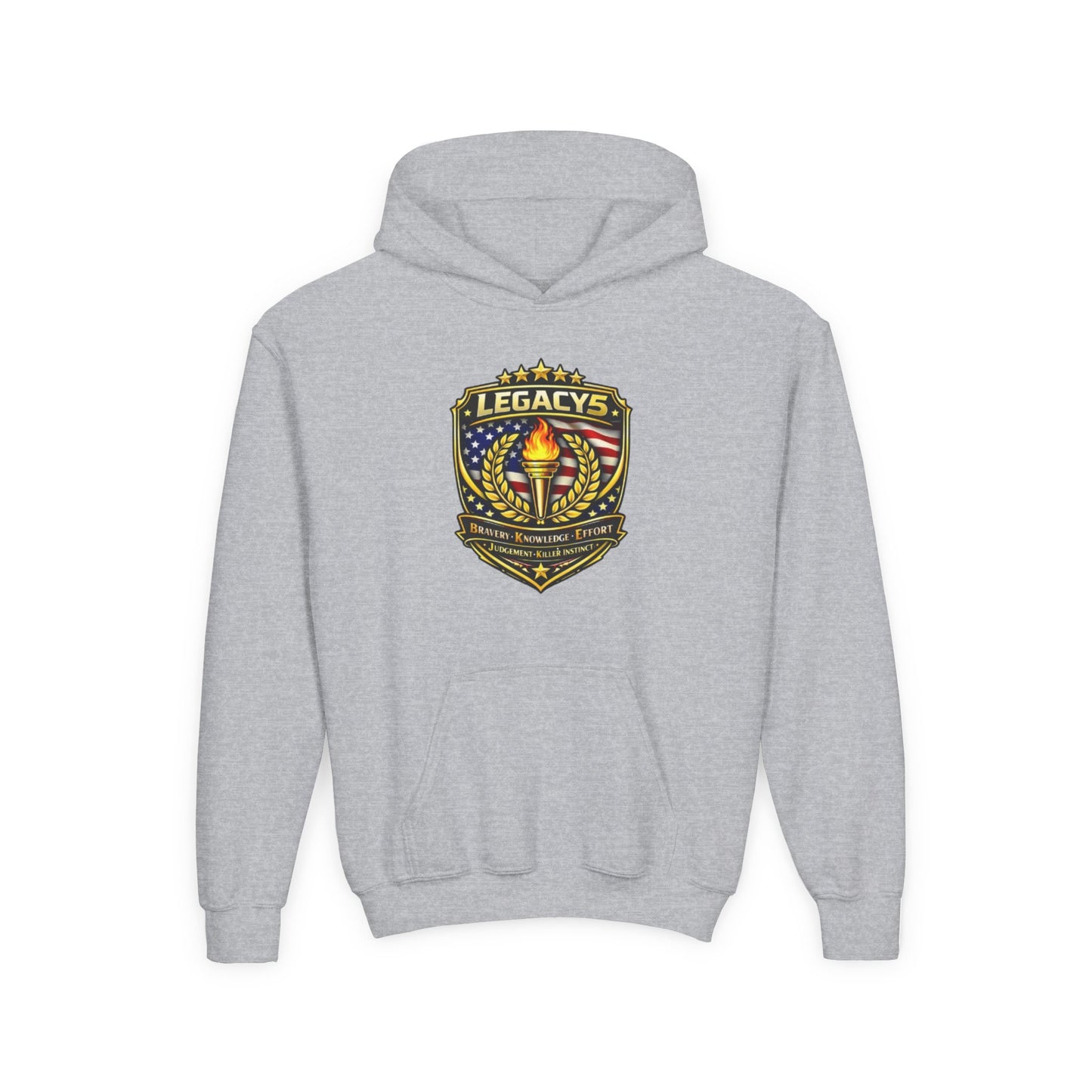 Youth Hoodie â€” "Legacy's" American Flag Torch Emblem