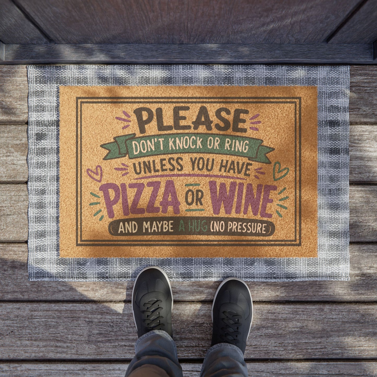 Doormat — "Please Don't Knock or Ring Unless You Have Pizza or Wine" Funny Welcome Mat